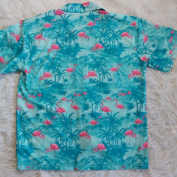 Studio Made Flamingo Men's Blue Tropical Hawaiian Shirt US XL - Picture 3 of 7
